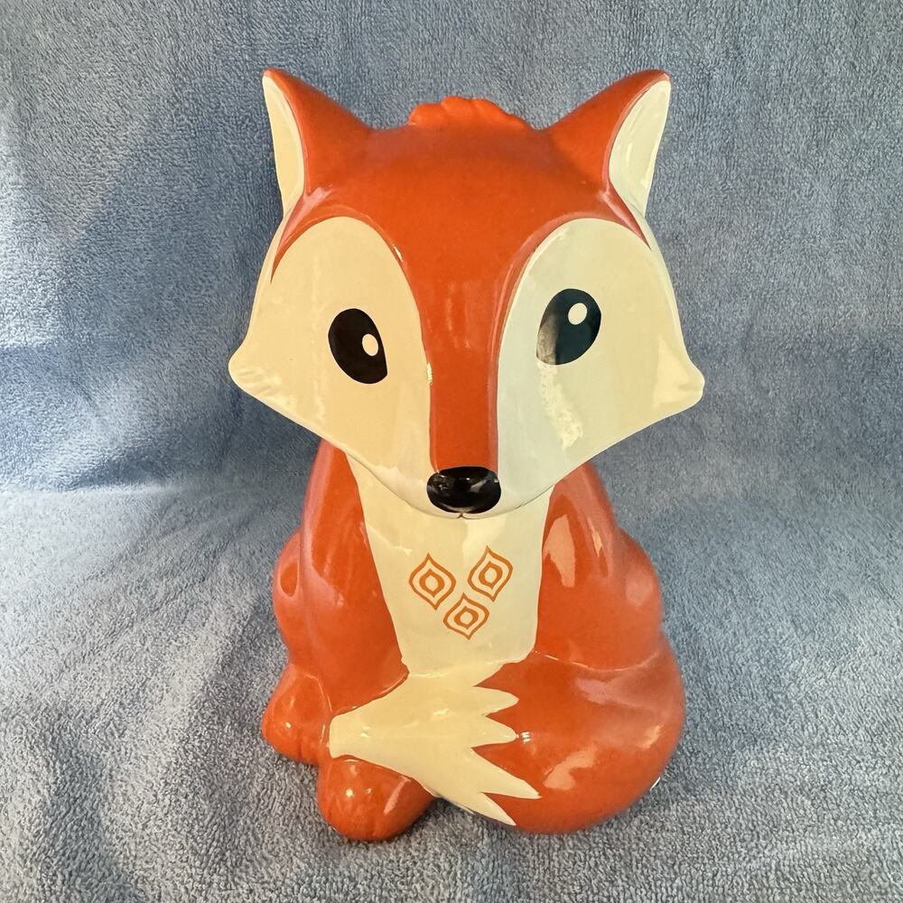 Red Fox Ceramic Coin Bank Burnt Orange White Fab NY Piggy Bank Foxy Cottagecore